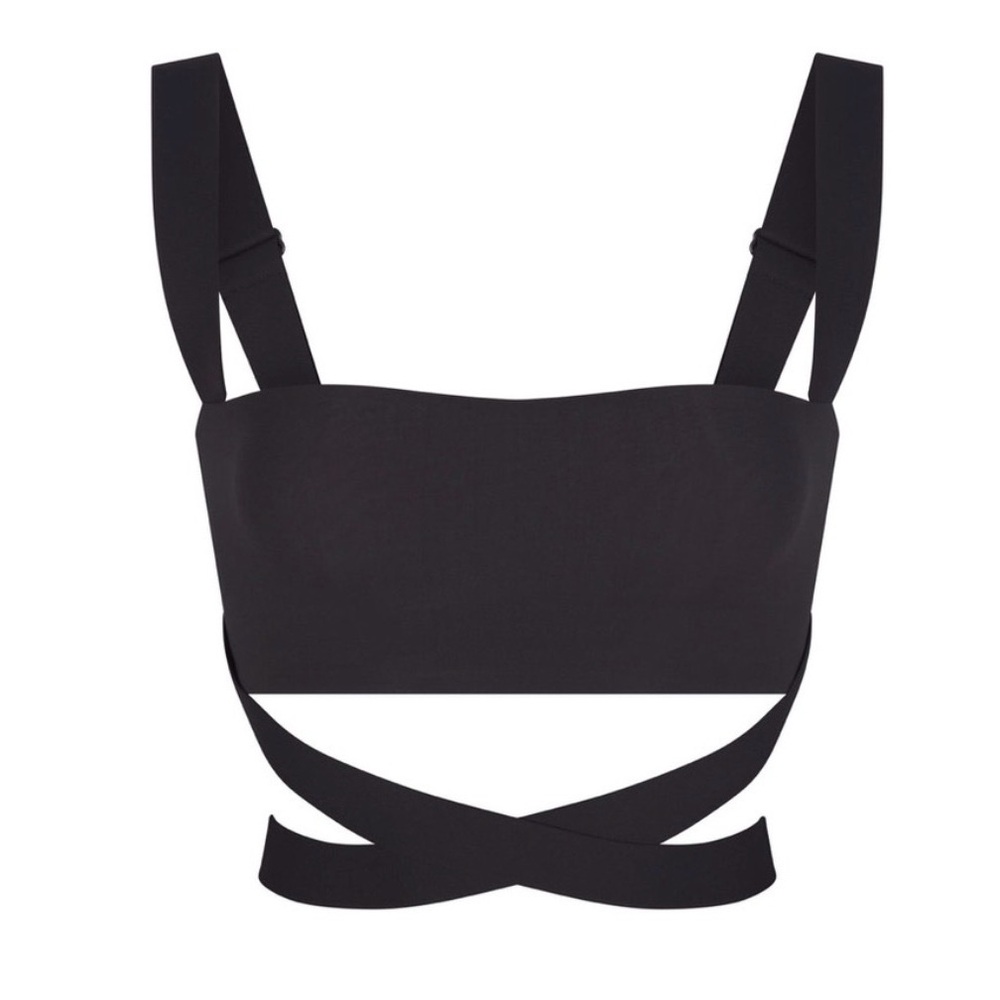 Skims Fits Everybody Super Crop Wrapping Wrap Bandeau Top NWT RARE Onyx Black - Picture 3 of 6